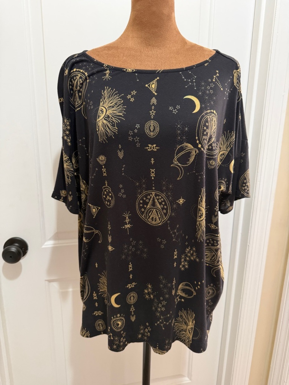 Soma Black Short Sleeve Tee /Lounge wear with Gold Celestial Print